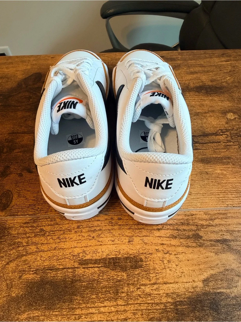 Nike White Court Vision Sneakers with Black Swoosh 5Y/6.5W NO BOX